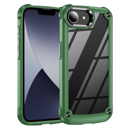 For iPhone 16e Case Anti-Drop Alloy Lens Frame PC + TPU Phone Cover - Green