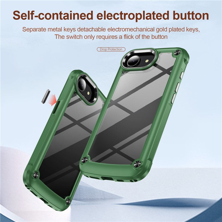 For iPhone 16e Case Anti-Drop Alloy Lens Frame PC + TPU Phone Cover - Green