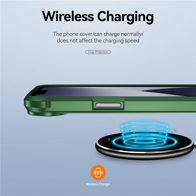 For iPhone 16e Case Anti-Drop Alloy Lens Frame PC + TPU Phone Cover - Green