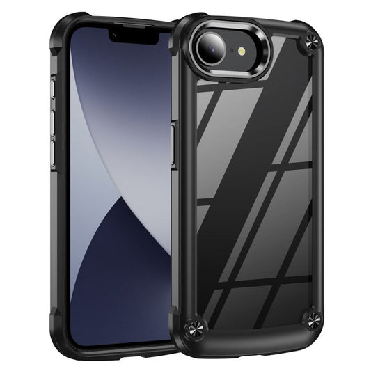 For iPhone 16e Case Anti-Drop Alloy Lens Frame PC + TPU Phone Cover - Black