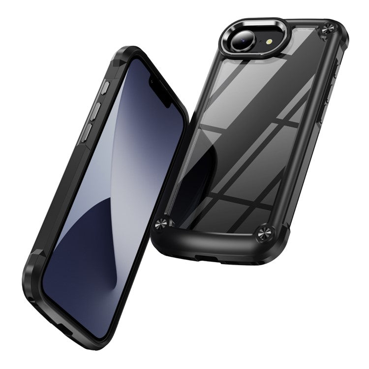 For iPhone 16e Case Anti-Drop Alloy Lens Frame PC + TPU Phone Cover - Black