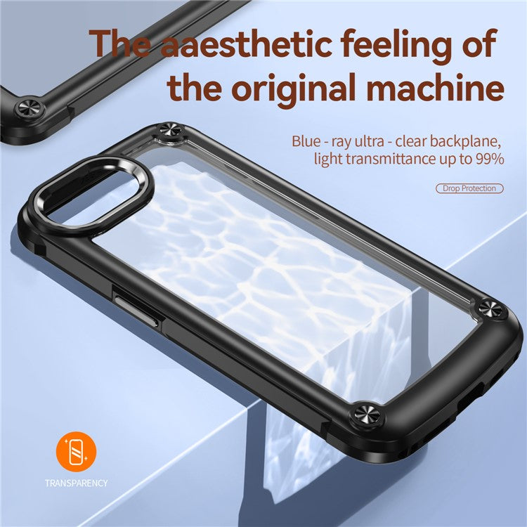 For iPhone 16e Case Anti-Drop Alloy Lens Frame PC + TPU Phone Cover - Black