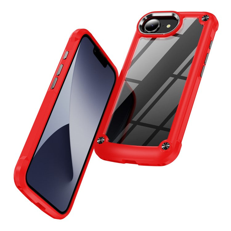 For iPhone 16e Case Anti-Drop Alloy Lens Frame PC + TPU Phone Cover - Red