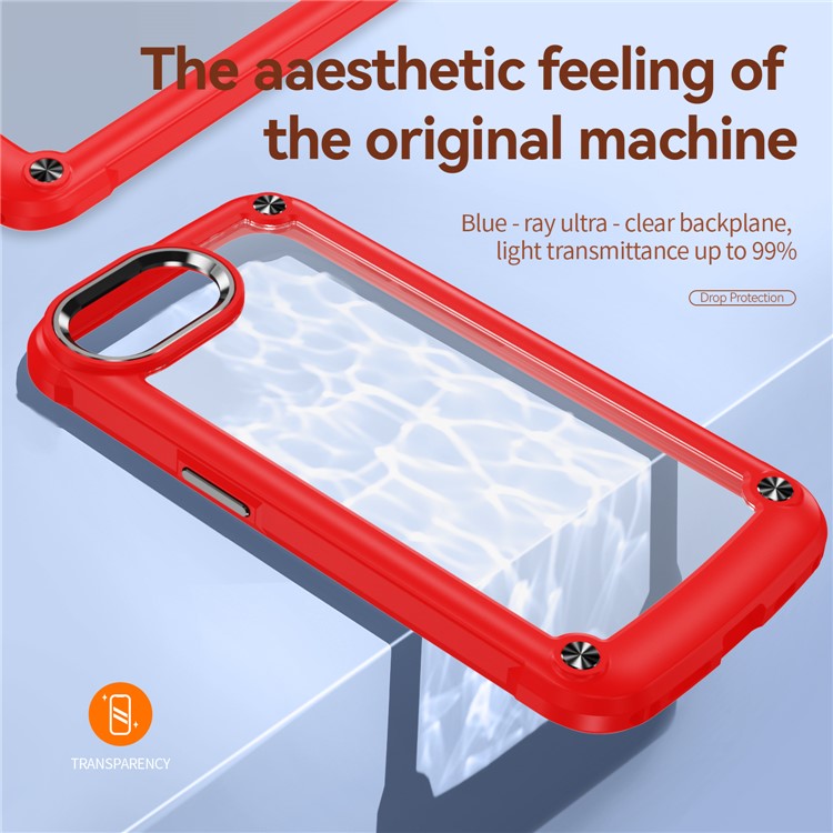 For iPhone 16e Case Anti-Drop Alloy Lens Frame PC + TPU Phone Cover - Red