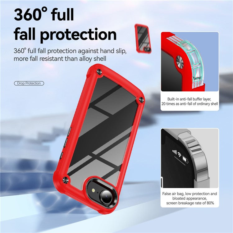 For iPhone 16e Case Anti-Drop Alloy Lens Frame PC + TPU Phone Cover - Red