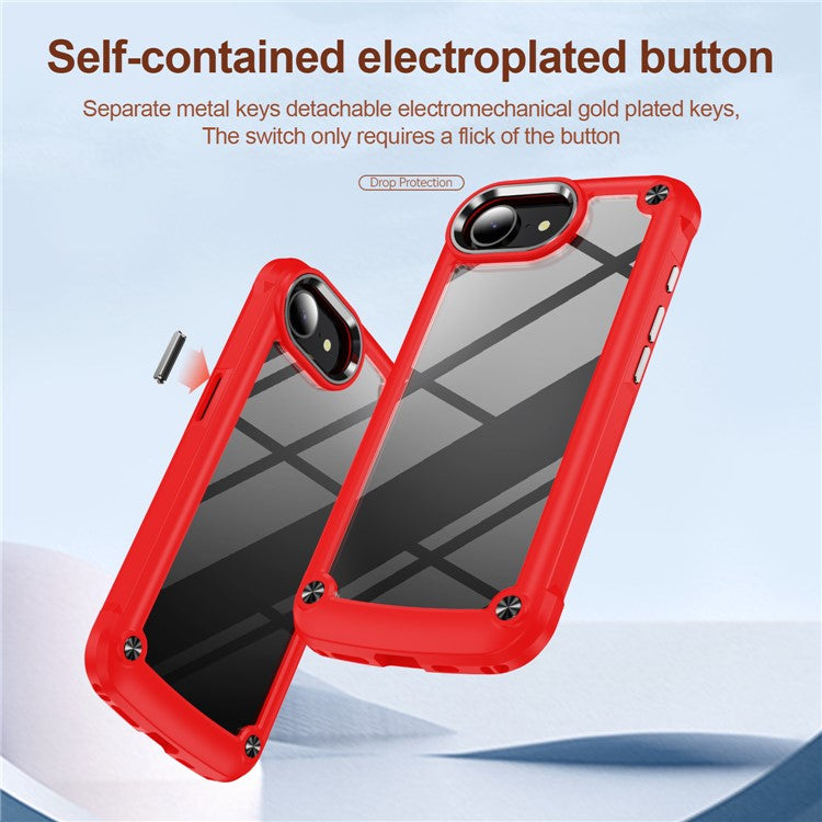 For iPhone 16e Case Anti-Drop Alloy Lens Frame PC + TPU Phone Cover - Red