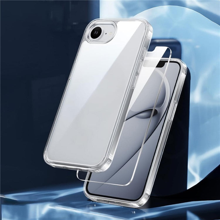 For iPhone 16e Transparent Phone Case Shockproof Acrylic + TPU Cover with Tempered Glass Screen Protector
