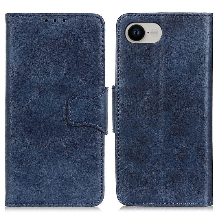 For iPhone 16e Case Crazy Horse Texture Split Leather Wallet Phone Cover - Blue