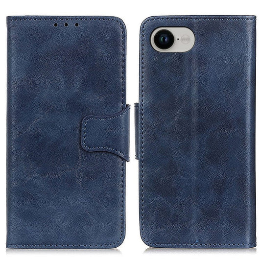 For iPhone 16e Case Crazy Horse Texture Split Leather Wallet Phone Cover - Blue