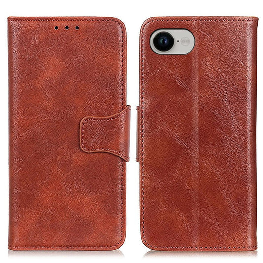 For iPhone 16e Case Crazy Horse Texture Split Leather Wallet Phone Cover - Brown