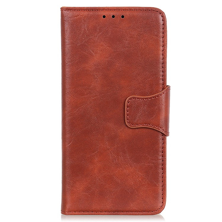 For iPhone 16e Case Crazy Horse Texture Split Leather Wallet Phone Cover - Brown