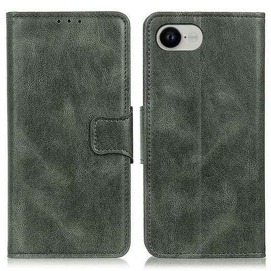For iPhone 16e Case RFID Blocking Genuine Cow Leather Wallet Phone Cover - Blackish Green
