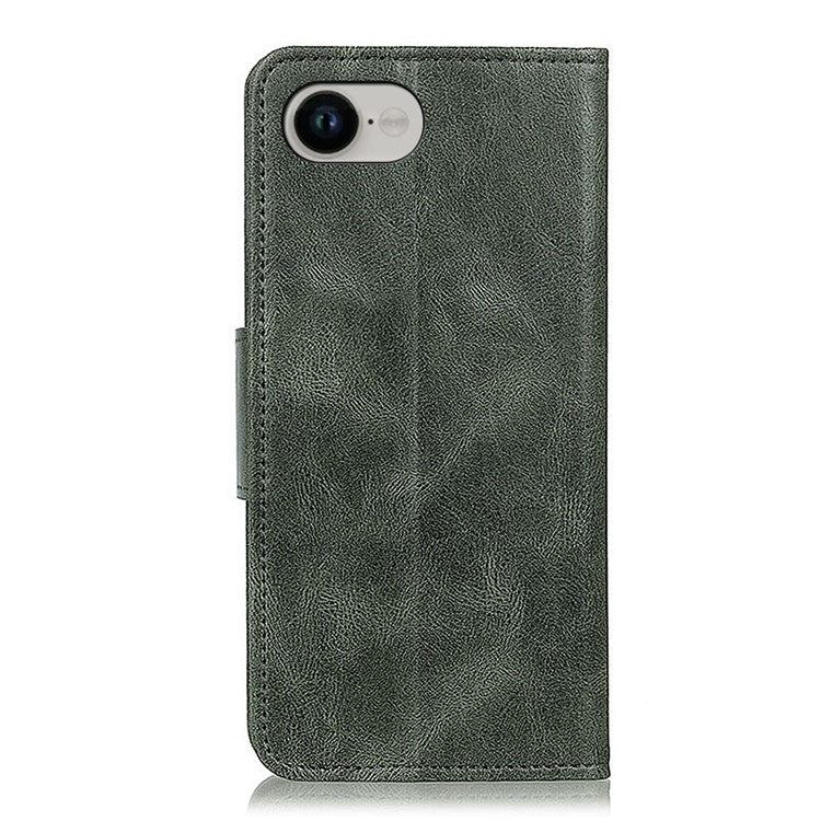 For iPhone 16e Case RFID Blocking Genuine Cow Leather Wallet Phone Cover - Blackish Green