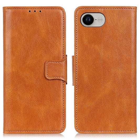 For iPhone 16e Case RFID Blocking Genuine Cow Leather Wallet Phone Cover - Brown