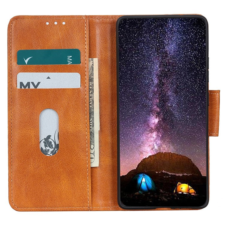 For iPhone 16e Case RFID Blocking Genuine Cow Leather Wallet Phone Cover - Brown