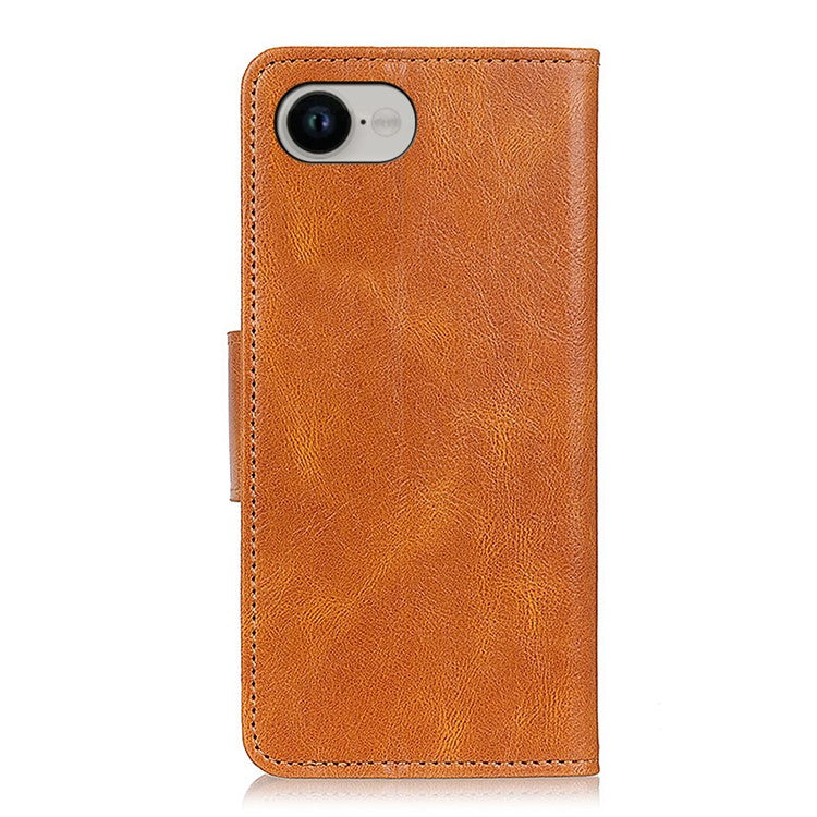 For iPhone 16e Case RFID Blocking Genuine Cow Leather Wallet Phone Cover - Brown