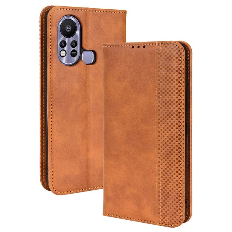 For Infinix Hot 11s / Hot 11s NFC 4G Retro Texture PU Leather Case Imprinted Pattern Magnetic Auto-Absorbed Phone Stand Wallet Cover - Brown