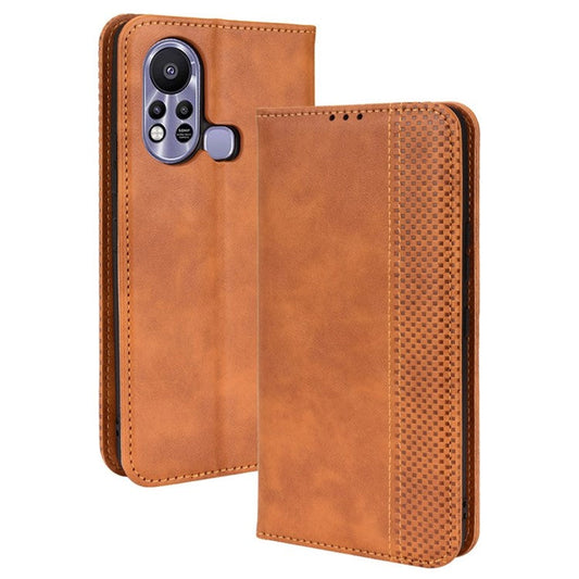 For Infinix Hot 11s / Hot 11s NFC 4G Retro Texture PU Leather Case Imprinted Pattern Magnetic Auto-Absorbed Phone Stand Wallet Cover - Brown