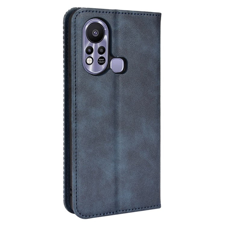 For Infinix Hot 11s / Hot 11s NFC 4G Retro Texture PU Leather Case Imprinted Pattern Magnetic Auto-Absorbed Phone Stand Wallet Cover - Blue