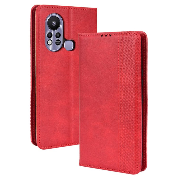For Infinix Hot 11s / Hot 11s NFC 4G Retro Texture PU Leather Case Imprinted Pattern Magnetic Auto-Absorbed Phone Stand Wallet Cover - Red