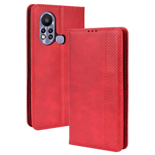 For Infinix Hot 11s / Hot 11s NFC 4G Retro Texture PU Leather Case Imprinted Pattern Magnetic Auto-Absorbed Phone Stand Wallet Cover - Red