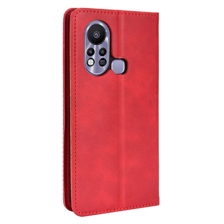 For Infinix Hot 11s / Hot 11s NFC 4G Retro Texture PU Leather Case Imprinted Pattern Magnetic Auto-Absorbed Phone Stand Wallet Cover - Red