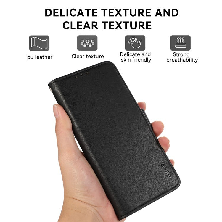 ABEEL For iPhone 16e Case Leather Phone Cover with RFID Blocking Wallet - Black