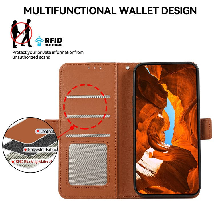 ABEEL For iPhone 16e Case Leather Phone Cover with RFID Blocking Wallet - Brown