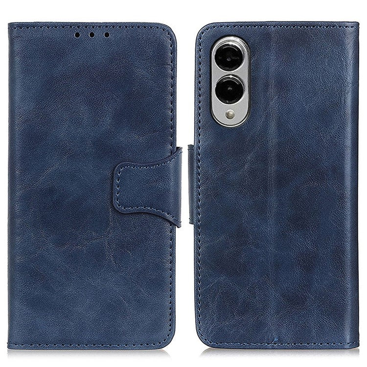 For Samsung Galaxy S25 Edge Case Crazy Horse Texture Split Leather Wallet Phone Cover - Blue