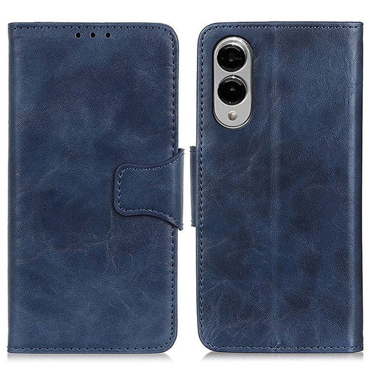 For Samsung Galaxy S25 Edge Case Crazy Horse Texture Split Leather Wallet Phone Cover - Blue