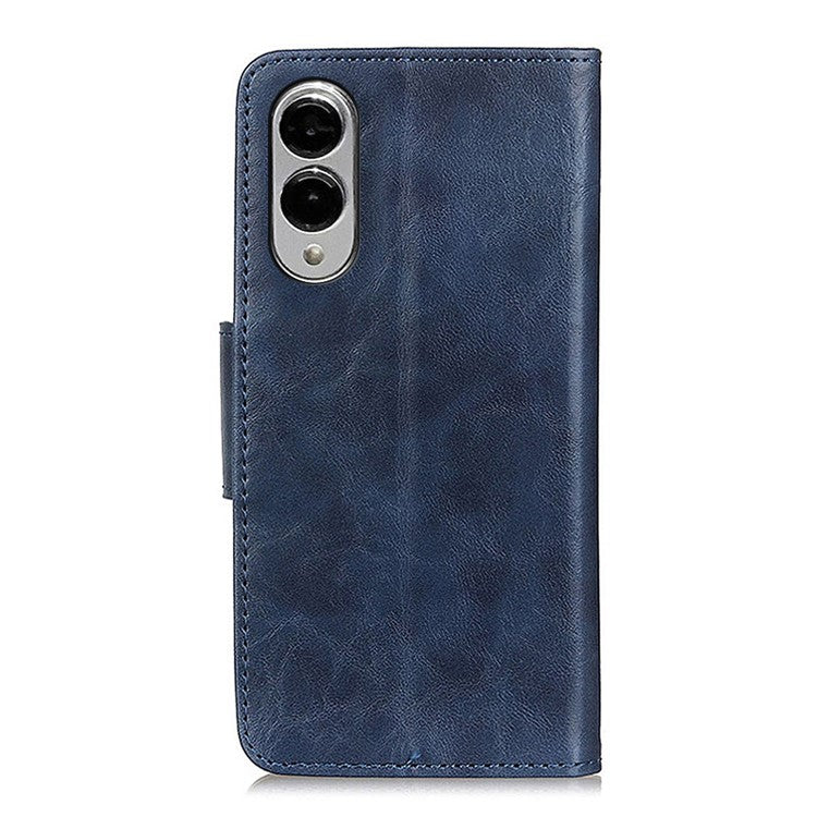 For Samsung Galaxy S25 Edge Case Crazy Horse Texture Split Leather Wallet Phone Cover - Blue