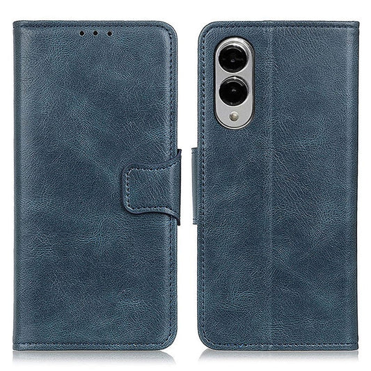 For Samsung Galaxy S25 Edge Case RFID Blocking Genuine Cow Leather Wallet Phone Cover - Blue