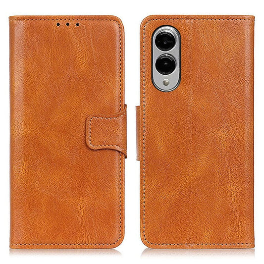 For Samsung Galaxy S25 Edge Case RFID Blocking Genuine Cow Leather Wallet Phone Cover - Brown