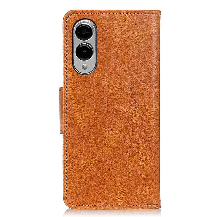 For Samsung Galaxy S25 Edge Case RFID Blocking Genuine Cow Leather Wallet Phone Cover - Brown