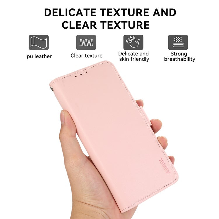 ABEEL For Samsung Galaxy S25 Edge Case Leather Phone Cover with RFID Blocking Wallet - Pink