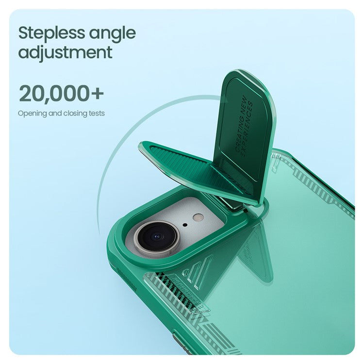 NILLKIN Iceblade Prop For iPhone 16e Case Lens Cover Kickstand PC + TPU Phone Cover - Green
