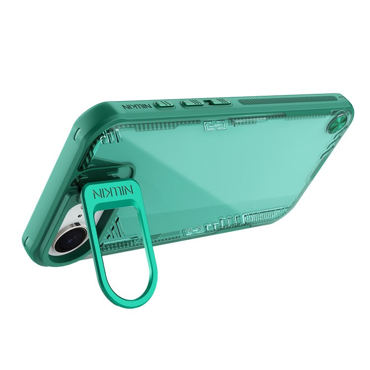 NILLKIN Iceblade Prop For iPhone 16e Case Lens Frame Kickstand PC + TPU Phone Cover - Green