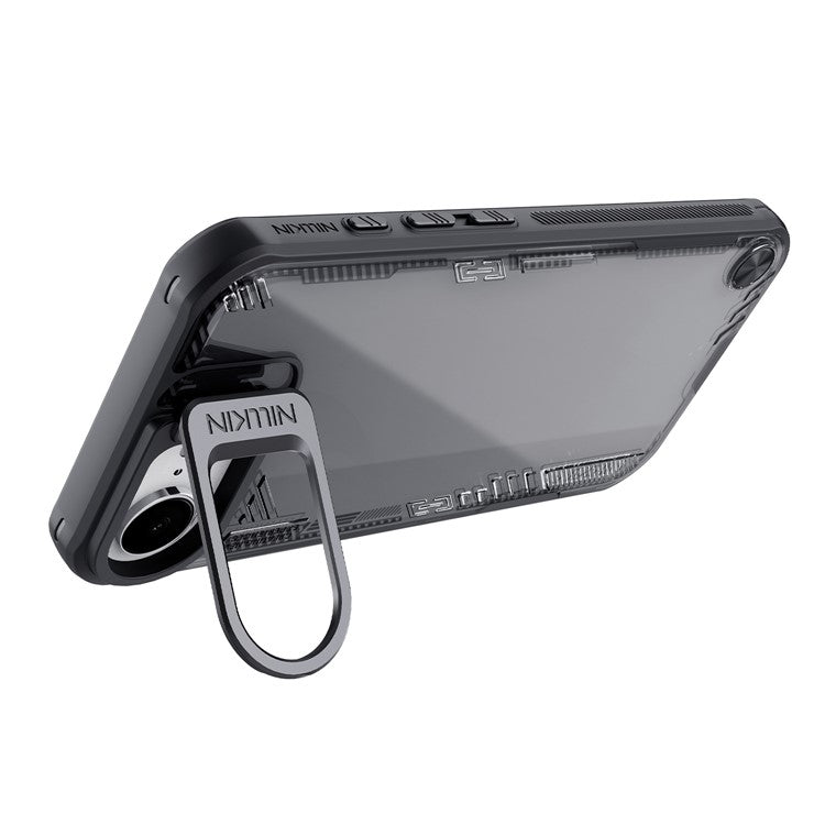 NILLKIN Iceblade Prop For iPhone 16e Case Lens Frame Kickstand PC + TPU Phone Cover - Black