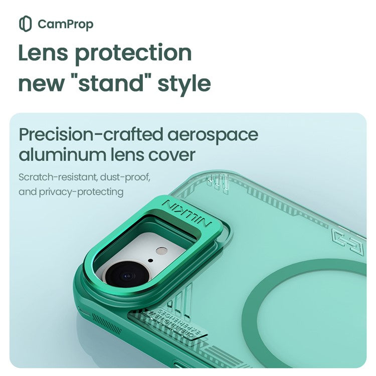 NILLKIN Iceblade Prop For iPhone 16e Case Compatible with MagSafe Lens Frame Kickstand PC + TPU Phone Cover - Green