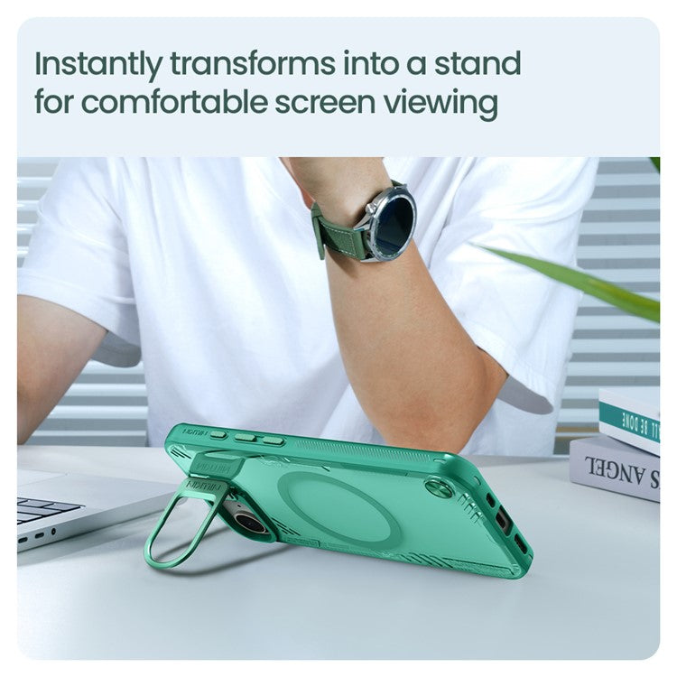 NILLKIN Iceblade Prop For iPhone 16e Case Compatible with MagSafe Lens Frame Kickstand PC + TPU Phone Cover - Green