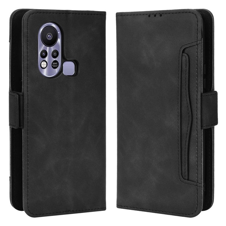 For Infinix Hot 11s / Hot 11s NFC 4G Multiple Card Slots PU Leather Case Dual Magnetic Clasp Phone Cover with Stand Wallet - Black