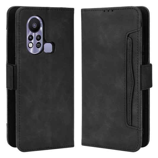 For Infinix Hot 11s / Hot 11s NFC 4G Multiple Card Slots PU Leather Case Dual Magnetic Clasp Phone Cover with Stand Wallet - Black