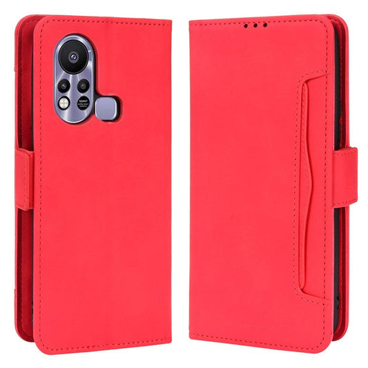 For Infinix Hot 11s / Hot 11s NFC 4G Multiple Card Slots PU Leather Case Dual Magnetic Clasp Phone Cover with Stand Wallet - Red