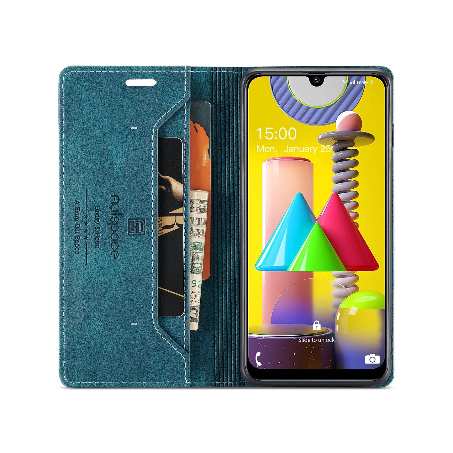 For Samsung Galaxy M31 Prime / Galaxy M21s / Galaxy F14 4G / Galaxy M31 Wallet Case AUTSPACE A01 Leather Stand Cover with RFID Blocking Card Holder - Blue