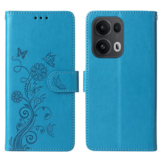 For Oppo Reno13 Pro 5G Case Butterfly Floral Imprint Wallet Stand Leather Phone Cover - Blue
