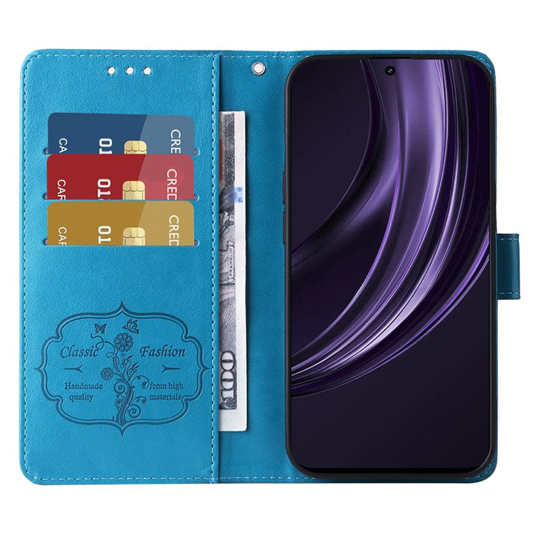 For Oppo Reno13 Pro 5G Case Butterfly Floral Imprint Wallet Stand Leather Phone Cover - Blue