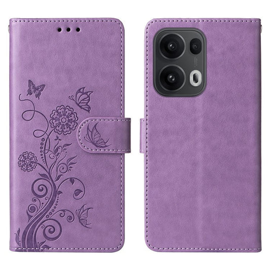 For Oppo Reno13 Pro 5G Case Butterfly Floral Imprint Wallet Stand Leather Phone Cover - Purple