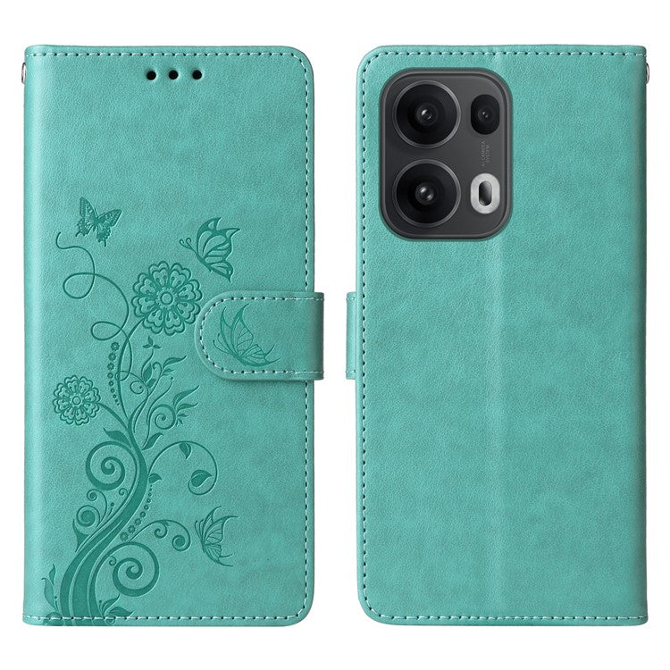 For Oppo Reno13 Pro 5G Case Butterfly Floral Imprint Wallet Stand Leather Phone Cover - Green