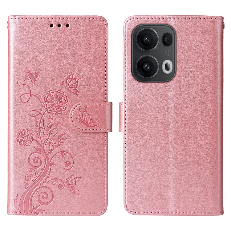 For Oppo Reno13 Pro 5G Case Butterfly Floral Imprint Wallet Stand Leather Phone Cover - Pink