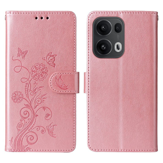 For Oppo Reno13 Pro 5G Case Butterfly Floral Imprint Wallet Stand Leather Phone Cover - Pink